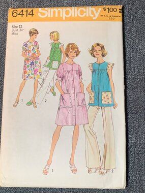 Simplicity Misses Dress Shirt Sewing Pattern Size 12 6414 Uncut 1970s